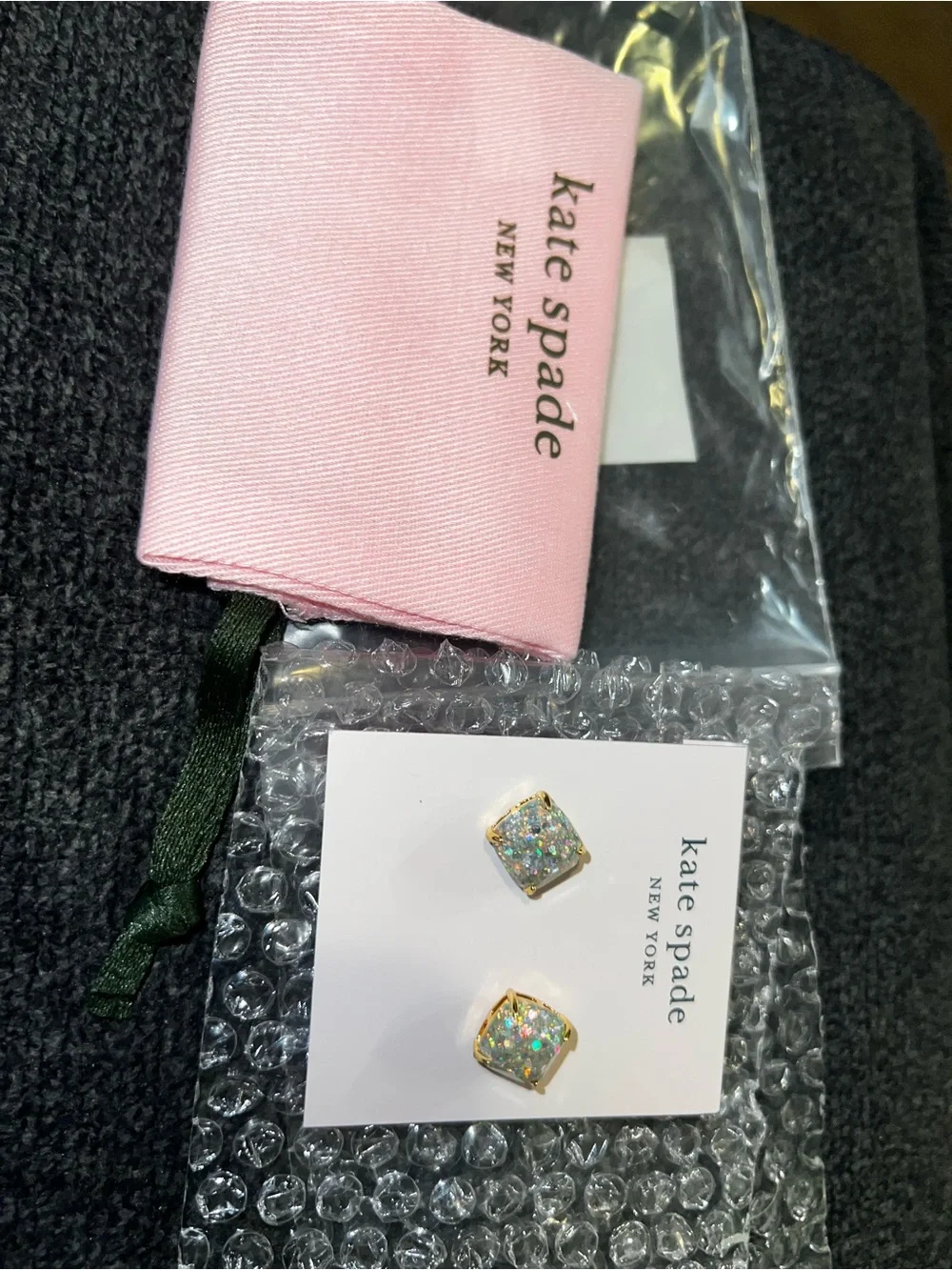 kate spade Kids Iridescent Glitter Square Stud Earrings - Gold Setting